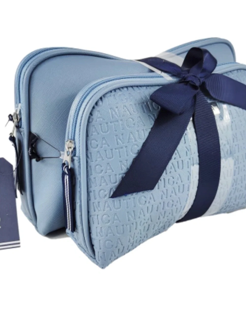 Nautica Light Blue Embossed Cosmetic Pouch 2 pcs Set Full Zipper 3D Print Logo